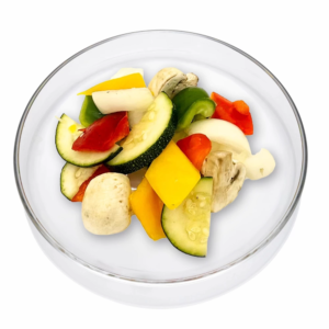 product_image_9113a Das Bild zeigt den Gemüsemix Gemüse Pfanne in einer Glasschale