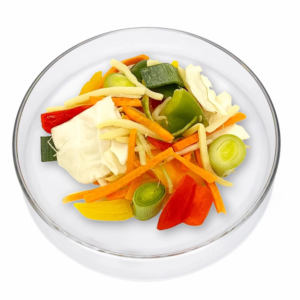 product_image_9114a Das Bild zeigt den Gemüsemix Gemüse Pfanne in einer Glasschale